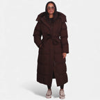 Doudoune longue ceinturée pour femme