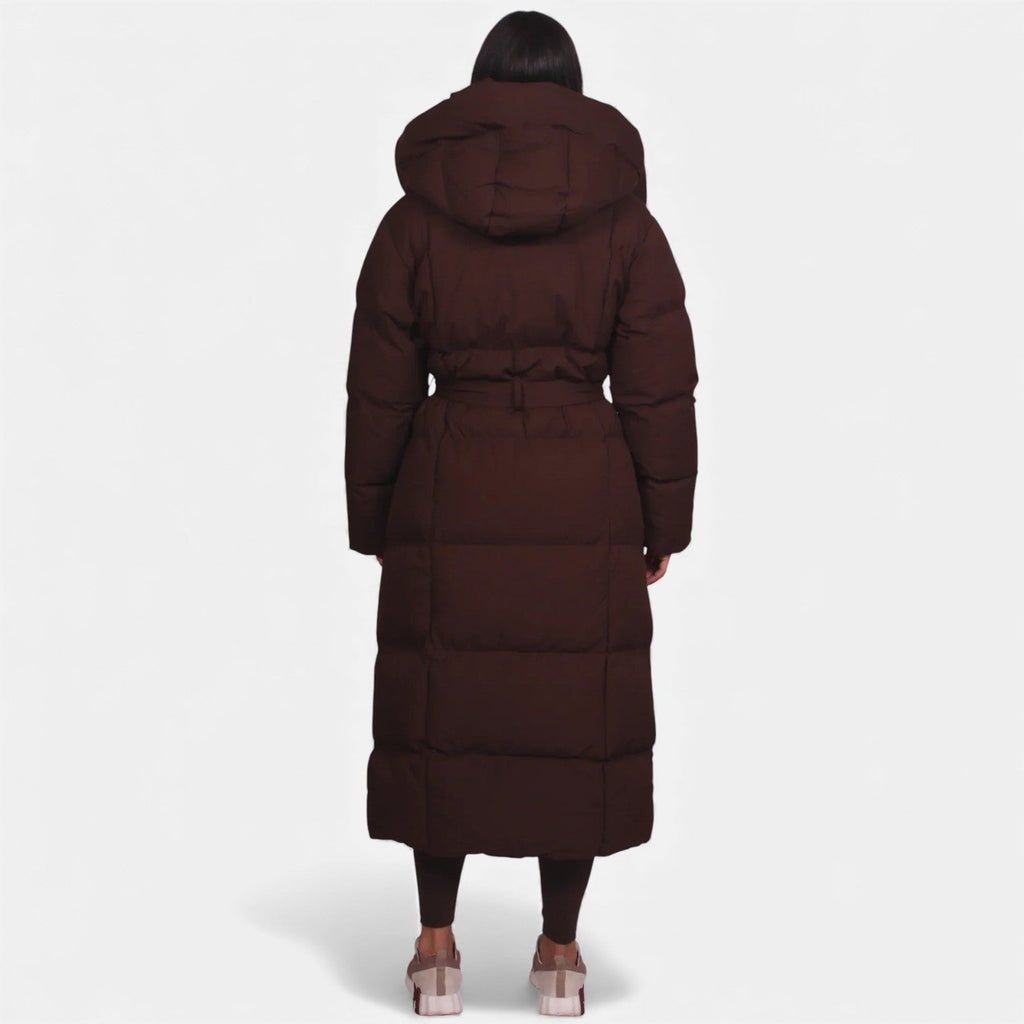 Doudoune longue ceinturée pour femme