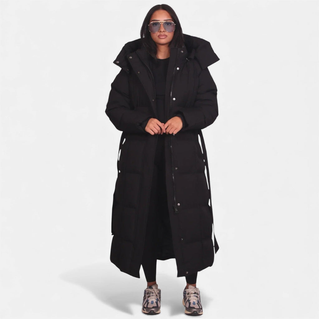 Doudoune longue ceinturée pour femme